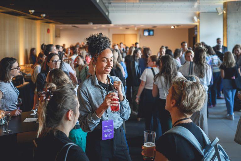 Participants chat and share ideas during a networking session at the 1st International Congress on Safe Sport Research in Québec City.