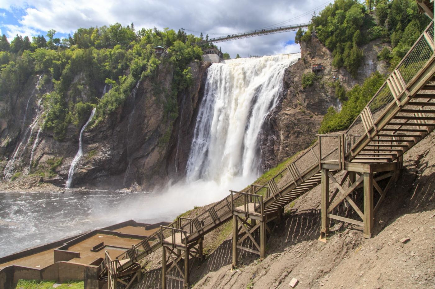 View of the waterfall and the stairs at Parc de la Chute-Montmorency.