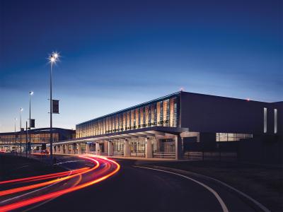 Exterior view of Quebec City airport at night