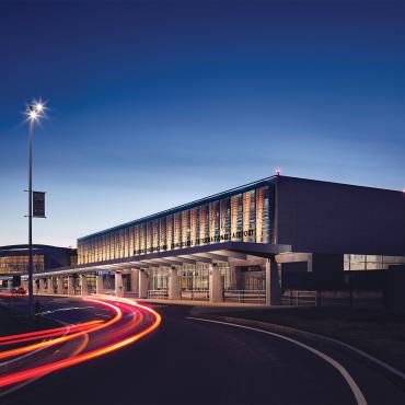 Exterior view of Quebec City airport at night